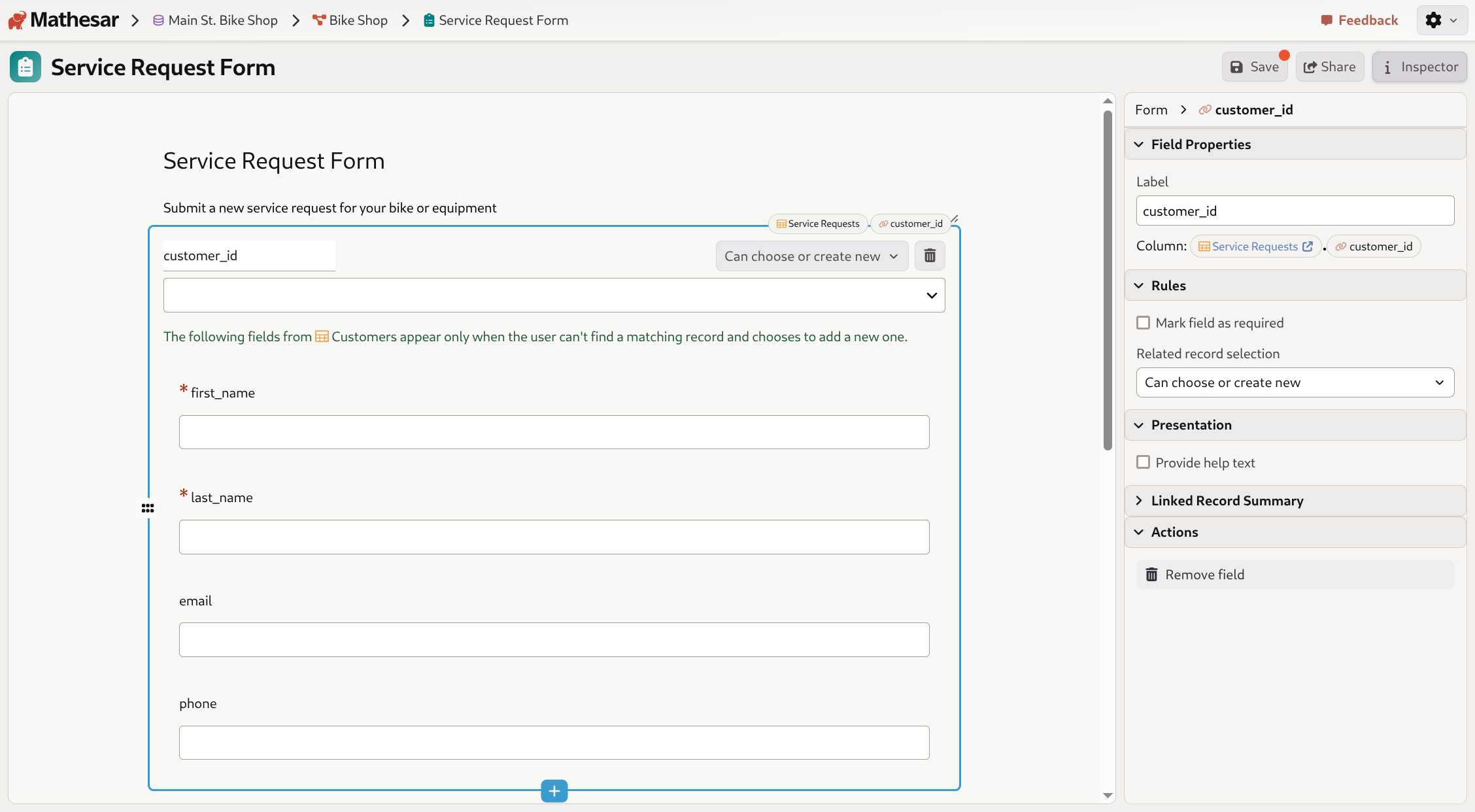 Nested fields for creating new records
