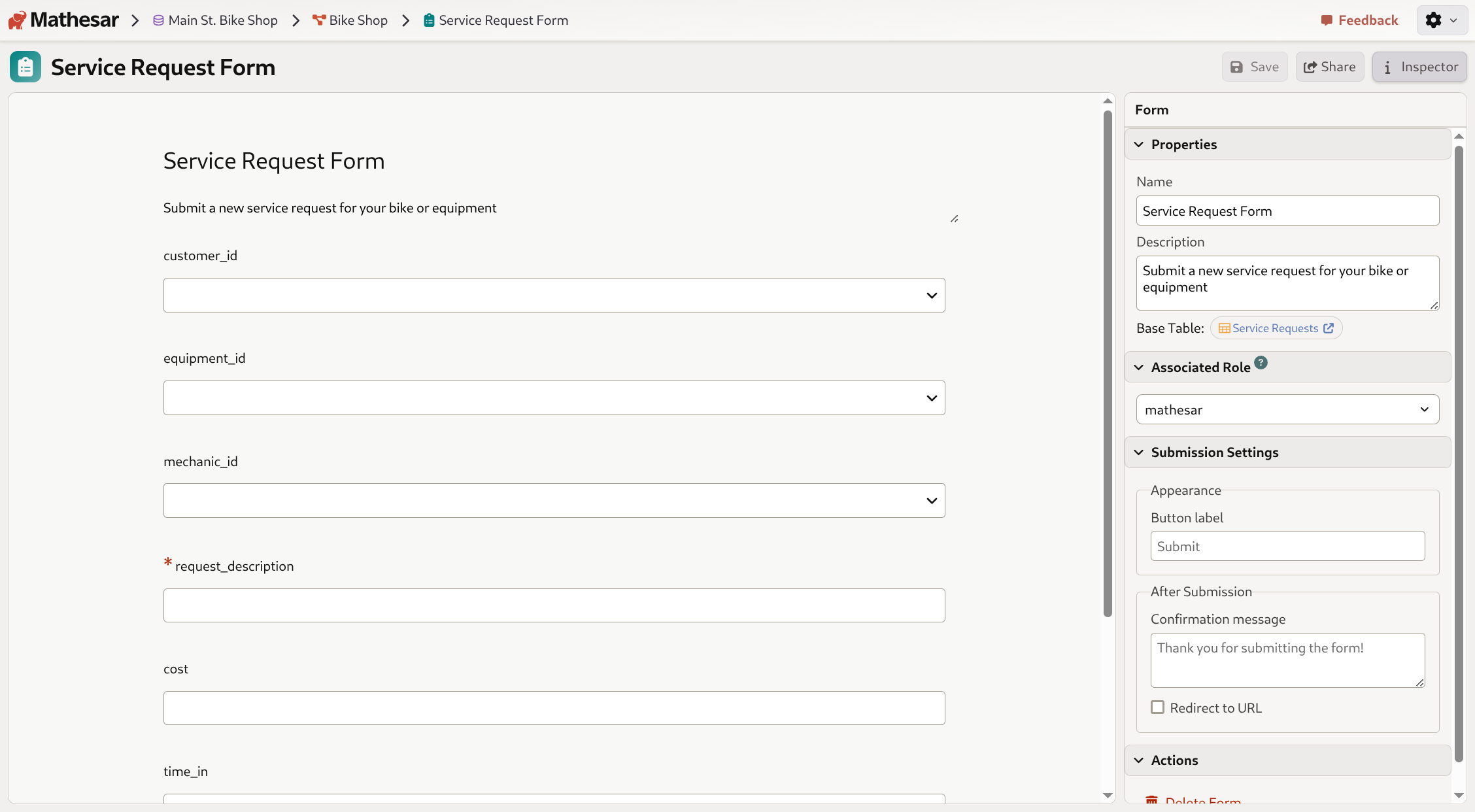 Form builder interface