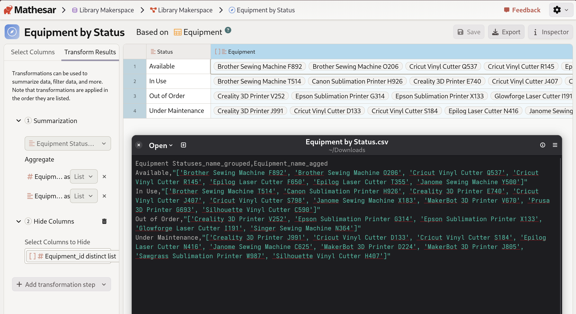 An example of a downloaded "Birds" csv file