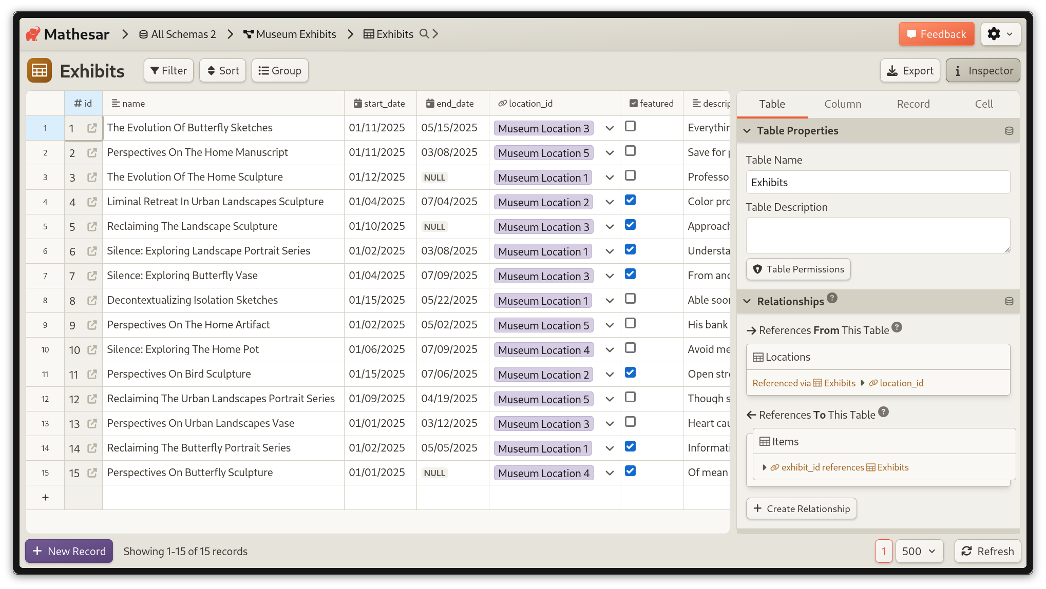 Light mode screenshot of Mathesar's table view.