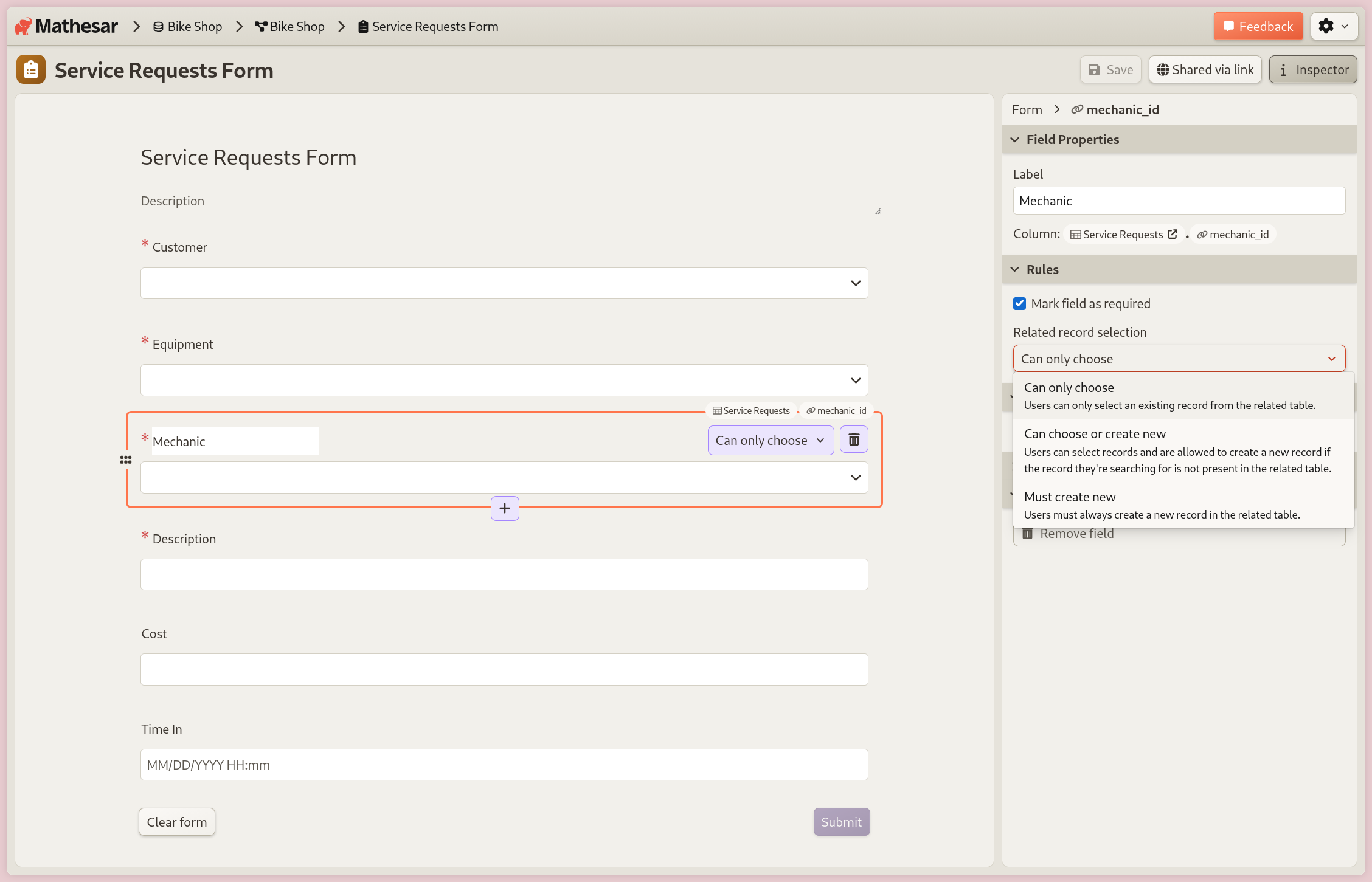 A screenshot of the new form builder
