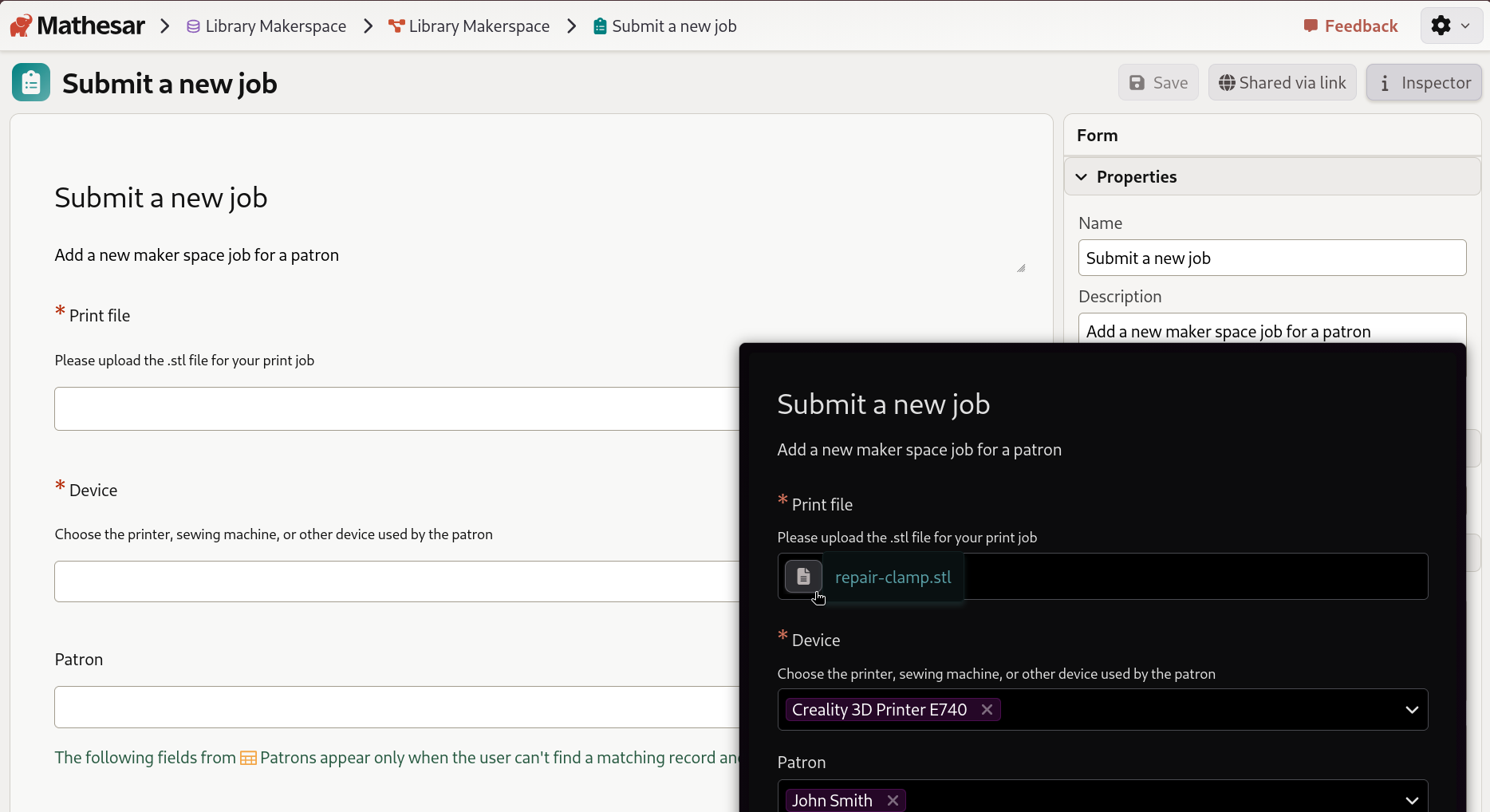 example of a Mathesar form accepting uploads