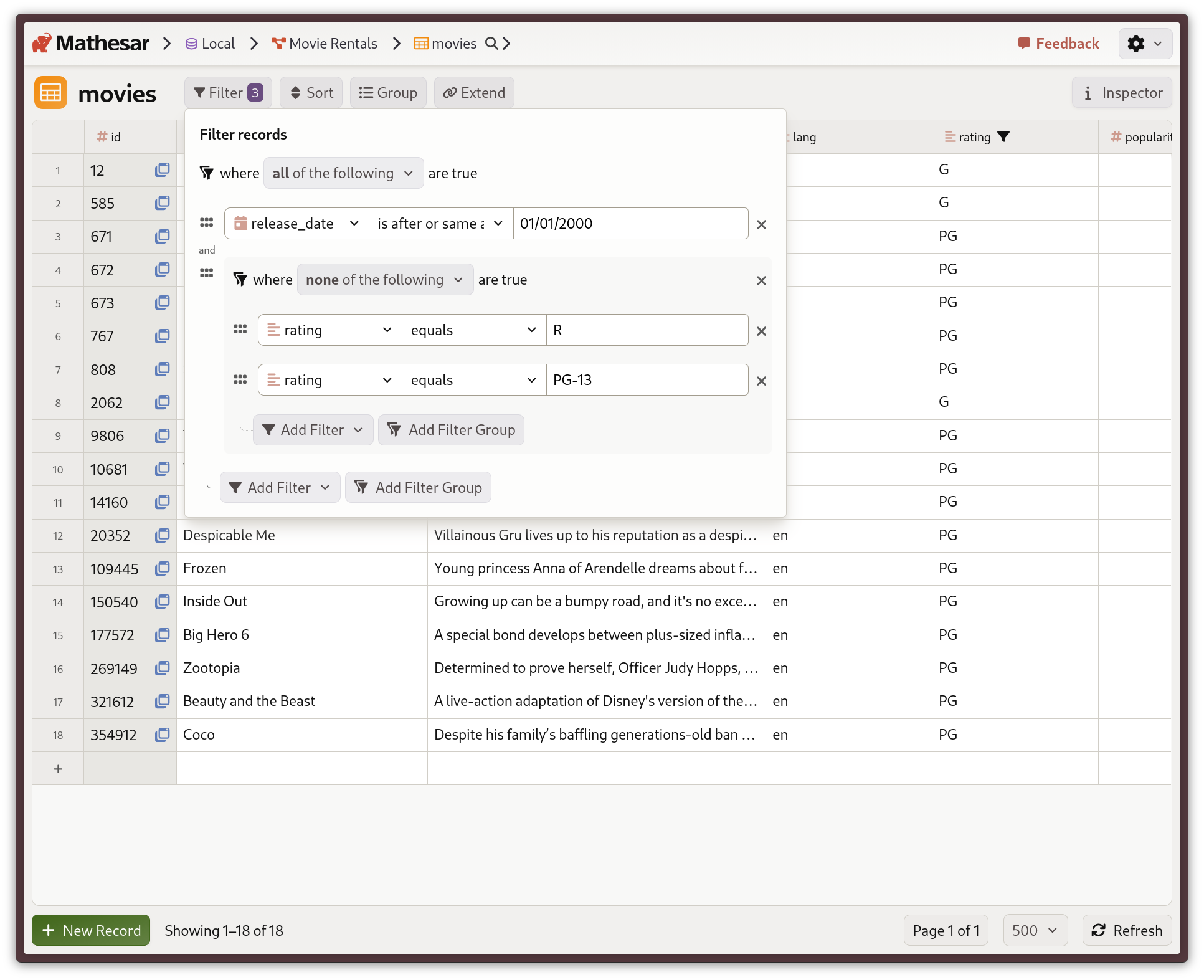 Complex nested filters with AND/OR groups