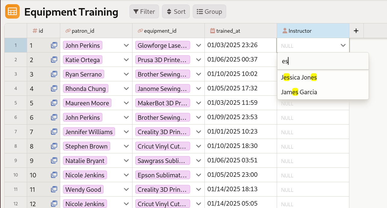 Selecting a user from the searchable list